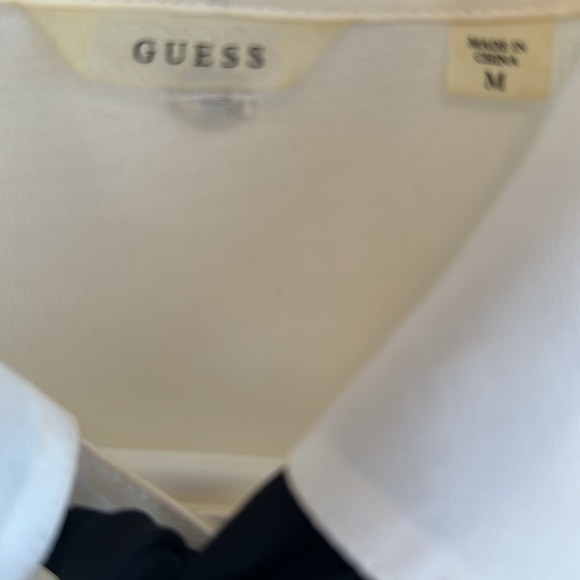 Guess - White Sheer Blouse w/ Black Neck Tie - M - Picture 4 of 5